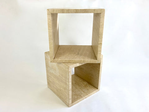 Travertine stone cube side tables
