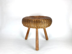Mid century wicker tripod stool / side table attributed to the American designer Tony Paul.