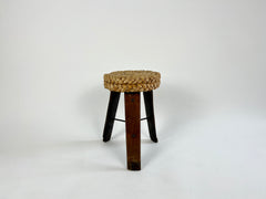 Eyespy - Tripod stool in oak with a thick woven rush seat by French designers Adrien Audoux and Frida Minet. France, 1950s.