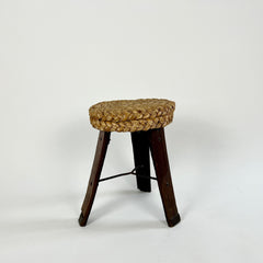 Eyespy - Tripod stool in oak with a thick woven rush seat by French designers Adrien Audoux and Frida Minet. France, 1950s.