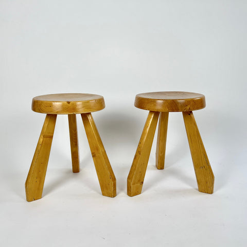 Pine stools from Les Arcs, Charlotte Perriand, France 1960-70s