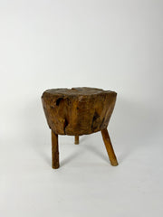 French primitive brutalist chopping block side table, early 20th century