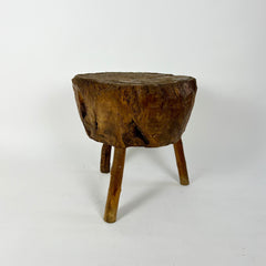 French primitive brutalist chopping block side table, early 20th century