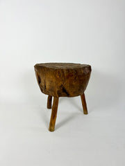 French primitive brutalist chopping block side table, early 20th century