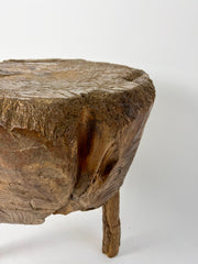 French primitive brutalist chopping block side table, early 20th century