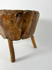 French primitive brutalist chopping block side table, early 20th century