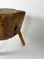 French primitive brutalist chopping block side table, early 20th century