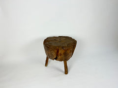 French primitive brutalist chopping block side table, early 20th century