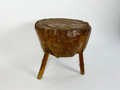 French primitive brutalist chopping block side table, early 20th century