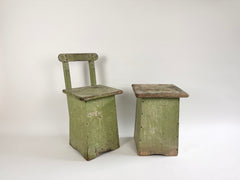 Eyespy - Vintage French atelier chair and side table in fabulous pale green original paint finish, sourced from rural south west France.&nbsp;Dating from the mid 20th Century.&nbsp;