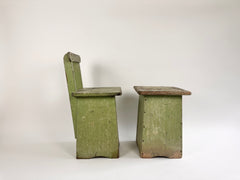 Eyespy - Vintage French atelier chair and side table in fabulous pale green original paint finish, sourced from rural south west France.&nbsp;Dating from the mid 20th Century.&nbsp;
