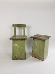 Eyespy - Vintage French atelier chair and side table in fabulous pale green original paint finish, sourced from rural south west France.&nbsp;Dating from the mid 20th Century.&nbsp;