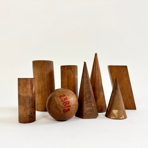 Set of vintage wooden geometric shapes. Eastern Europe, c.1930-40