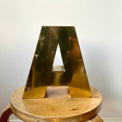 Vintage brass shop sign letter A from France, mid 20th century