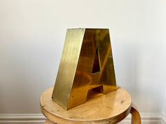 Vintage brass shop sign letter A from France, mid 20th century
