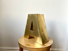 Vintage brass shop sign letter A from France, mid 20th century