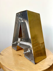 Vintage brass shop sign letter A from France, mid 20th century