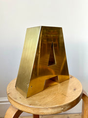 Vintage brass shop sign letter A from France, mid 20th century