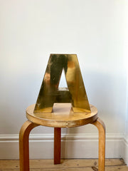 Vintage brass shop sign letter A from France, mid 20th century