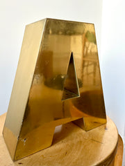 Vintage brass shop sign letter A from France, mid 20th century
