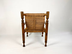 Rustic French armchair in wood and woven rope