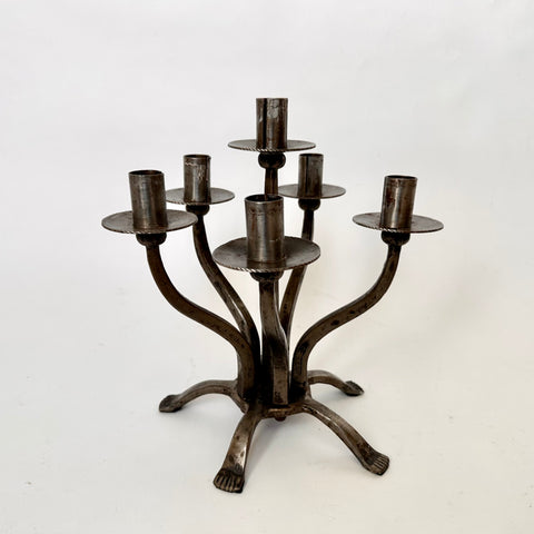 Mid century brutalist wrought iron candelabra