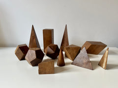 Set of 12 vintage antique wooden geometric shapes. Italy, late 19th - early 20th Century