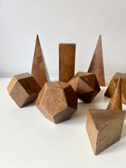 Set of 12 vintage antique wooden geometric shapes. Italy, late 19th - early 20th Century