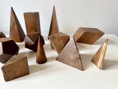 Set of 12 vintage antique wooden geometric shapes. Italy, late 19th - early 20th Century