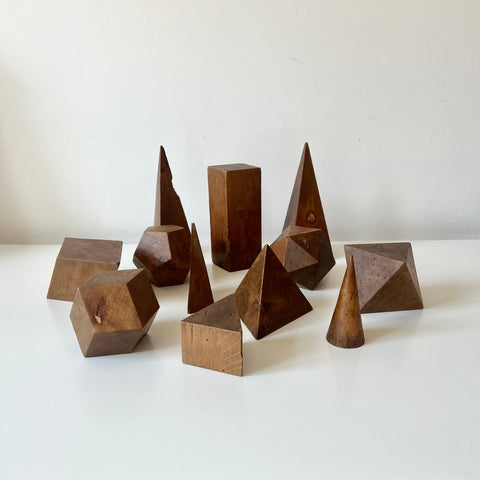 Set of 12 vintage antique wooden geometric shapes. Italy, late 19th - early 20th Century