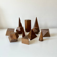 Set of 12 vintage antique wooden geometric shapes. Italy, late 19th - early 20th Century