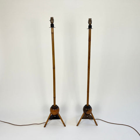 Pair of art deco colonial style bamboo floor lights