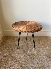 Eyespy - woven Rattan side table on hairpin legs, France c.1950-60 