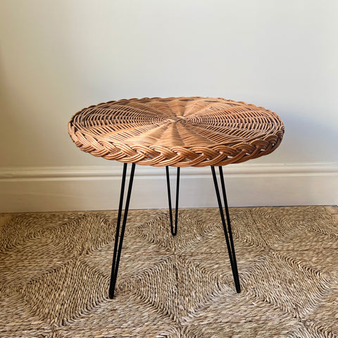 Rattan side table, France c.1950-60