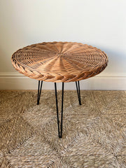 Rattan side table, France c.1950-60