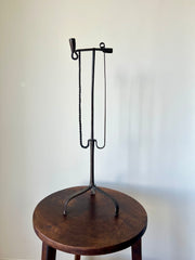 Antique primitive French 18th century hand forged iron candle and taper holder