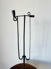 Antique primitive French 18th century hand forged iron candle and taper holder