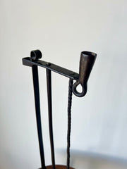 Antique primitive French 18th century hand forged iron candle and taper holder
