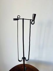Antique primitive French 18th century hand forged iron candle and taper holder
