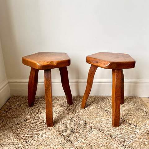 Brutalist stools in elm. Aranjou, France c.1960