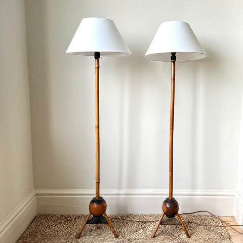 Pair of art deco colonial style bamboo floor lights