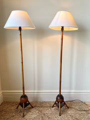 Pair of art deco colonial style bamboo floor lights