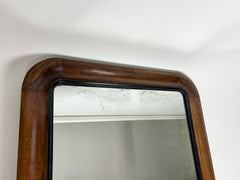 Large Antique Art Deco Wall Mirror: Wood Frame, Foxed Glass, France c.1920