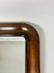 Large Antique Art Deco Wall Mirror: Wood Frame, Foxed Glass, France c.1920