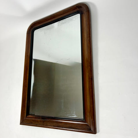 Large Antique Art Deco Wall Mirror: Wood Frame, Foxed Glass, France c.1920