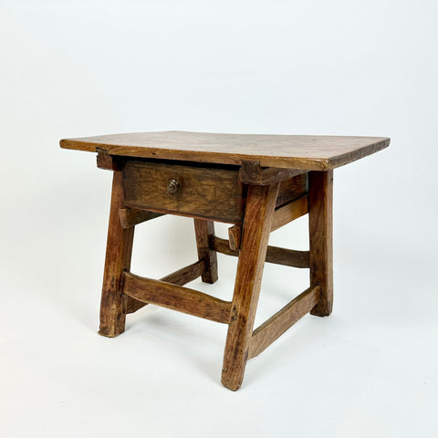 Antique rustic primitive Alpine side table. France, late 19th century