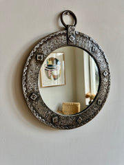 Brutalist mid-century round wall mirror. France c.1950