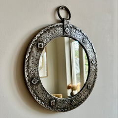 Brutalist mid-century round wall mirror. France c.1950