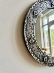 Brutalist mid-century round wall mirror. France c.1950