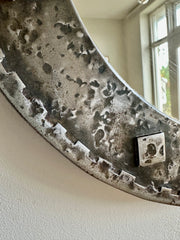 Brutalist mid-century round wall mirror. France c.1950